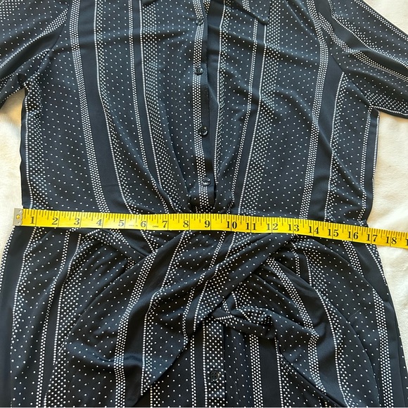 Emma & Michele | Button Down Front Tie Black & White Midi Dress Size L - Picture 8 of 14